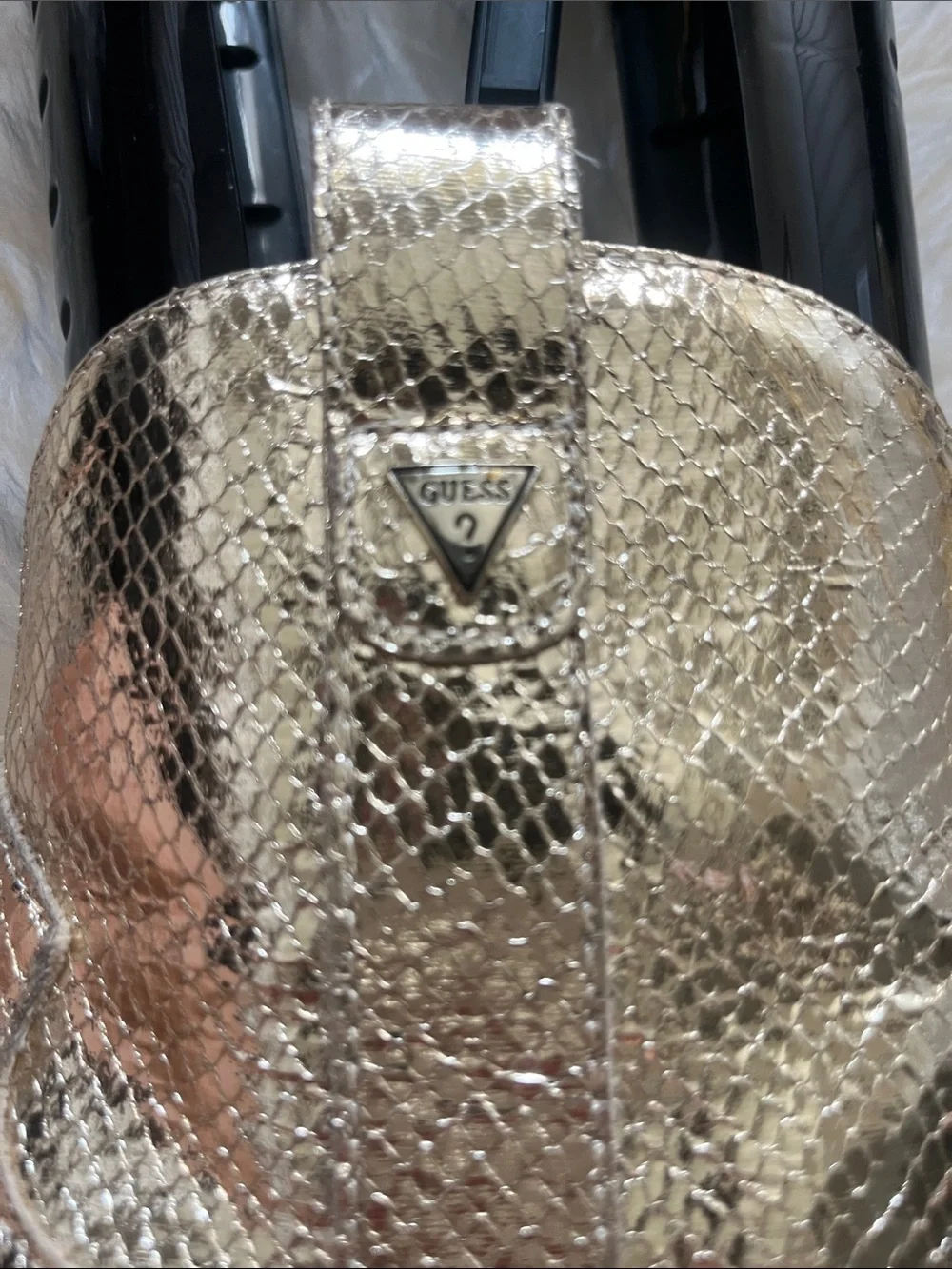 GUESS ! Gold Snakeskin Pointed Ankle Boots with Side Zipper